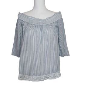 Aerie Striped Off Shoulder Top Women Size XL Blue Coquette Feminine Preppy